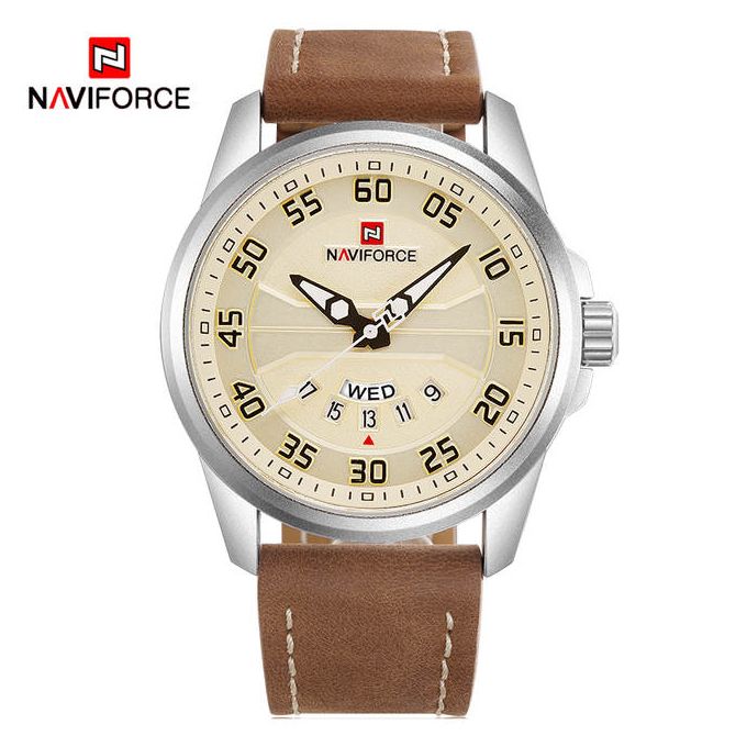 Naviforce Brown Luxury Men's Leather Strap Wrist Watch