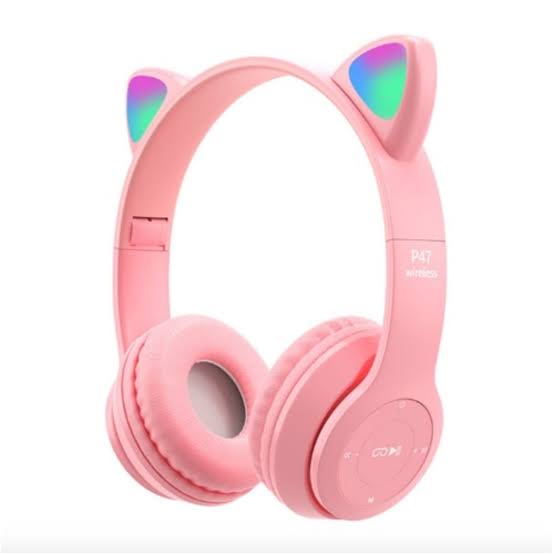 Cat Ear Wireless Headset Volume Control Lightweight Foldable For Pink
